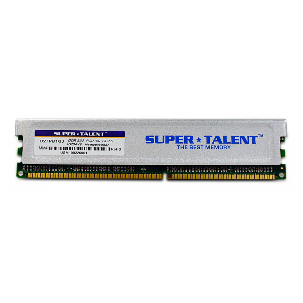 Memoria RAM Super Talent D27PB1GJ DDR 333MHz 1GB Non-ECC CL2.5 - Código: D27PB1GJ | Compra en Guadalajara