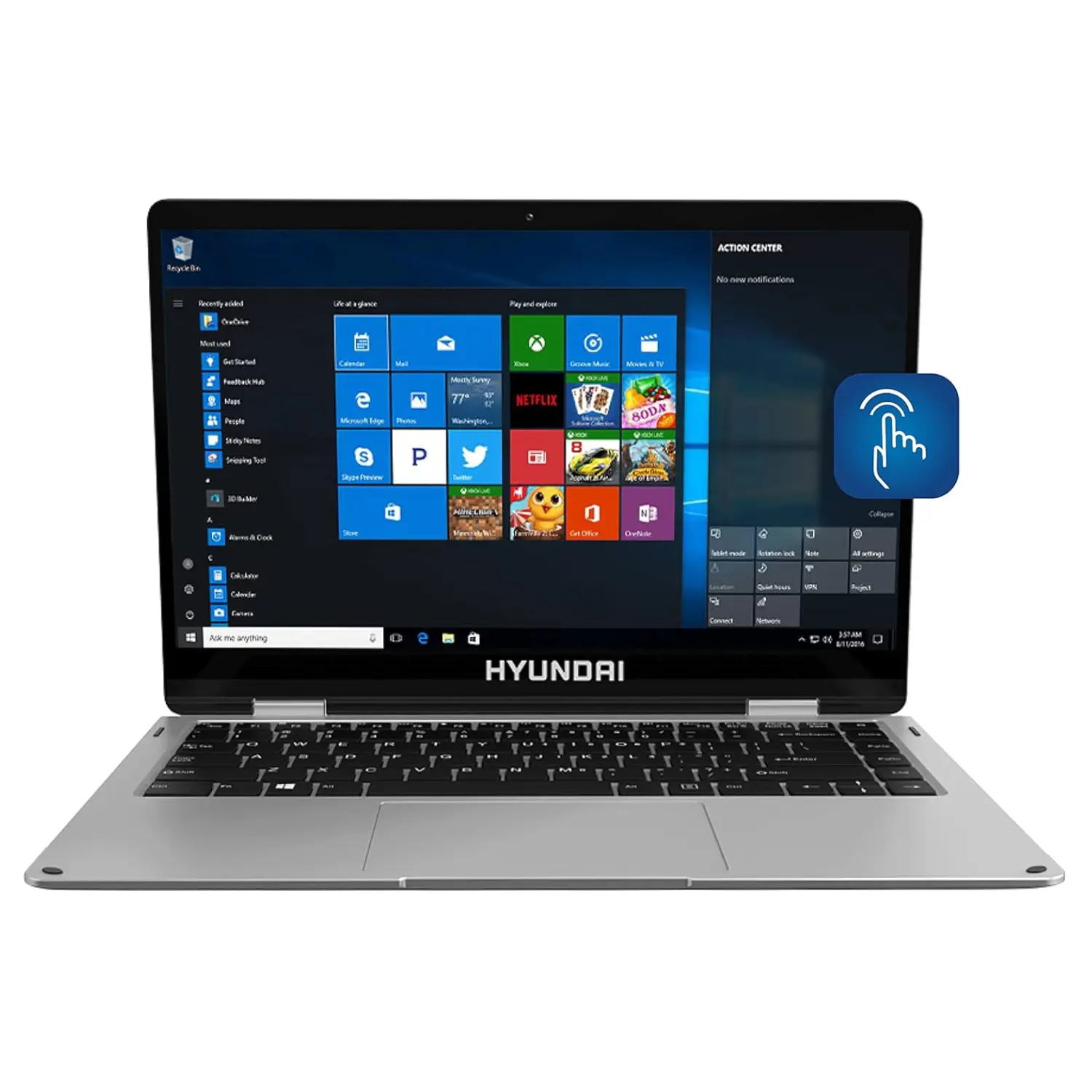 Ordenador portátil 2 en 1 Convertible - Hyundai Pantalla Táctil - Full HD - Intel Celeron - Plata - Hp