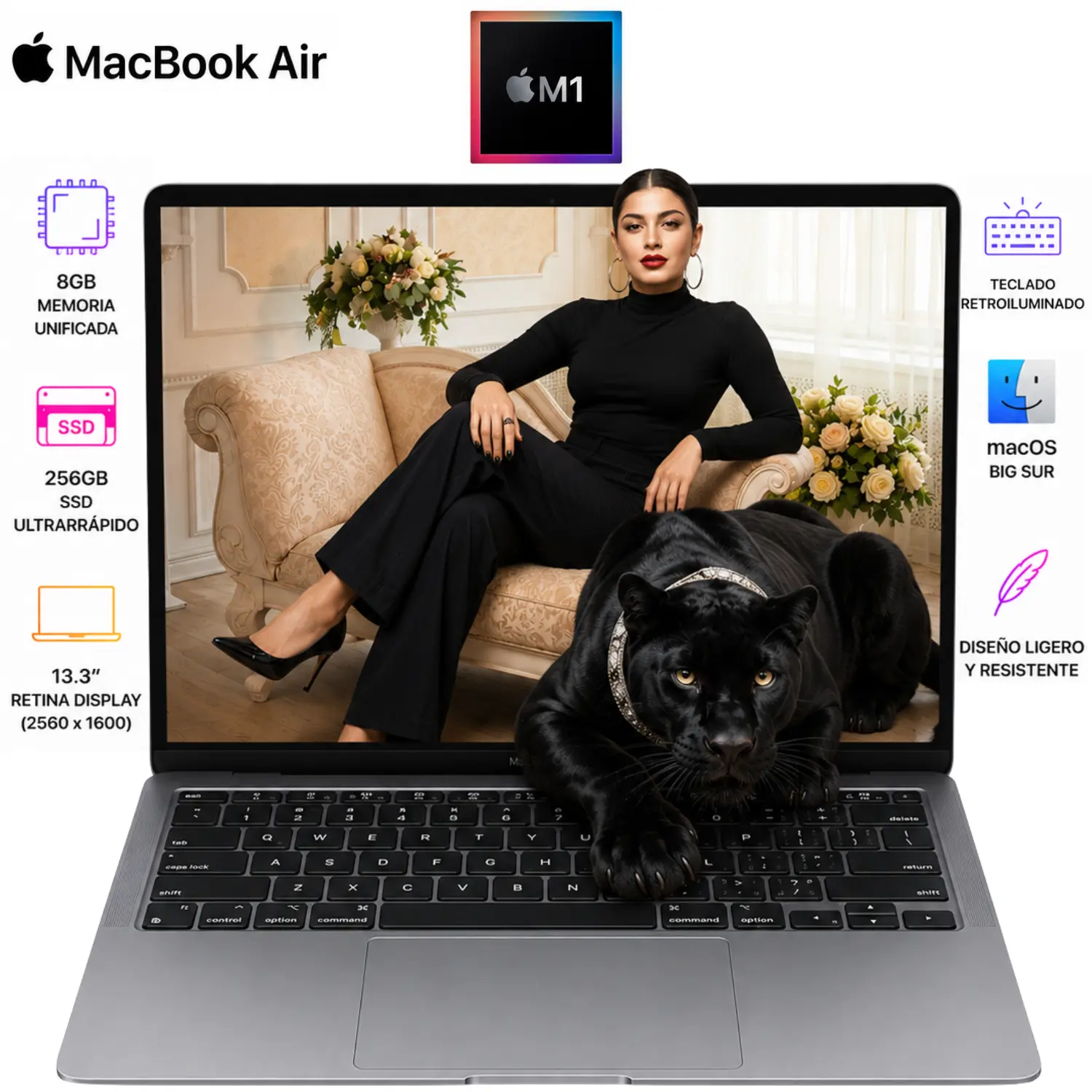 Refurbished - Apple MacBook Air M1 Chip 8-core 256GB SSD 8GB 13.3 2560x1600 Retina Display MacOS SPACE GREY Backlit Keyboard 2020 Grade B - Código: A2337SPG20-M187-8-S256 | Compra en Guadalajara