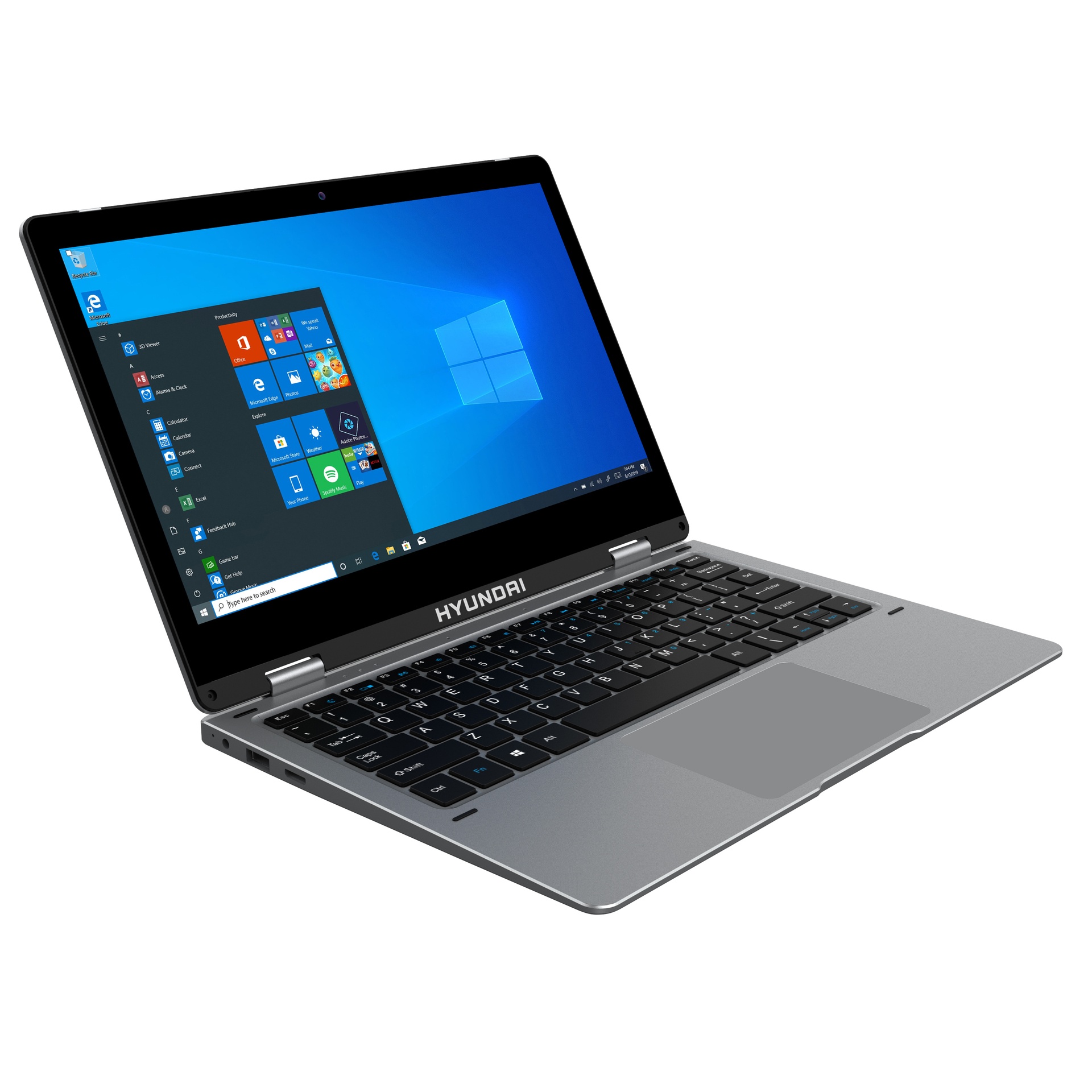 Hyundai HyFlip 11.6" Celeron Laptop, 4GB RAM, 64GB Storage, Windows 10 Pro, WiFi, Silver HTLF11INC4Z1ES UPC 810033035562 - HYUNDAI