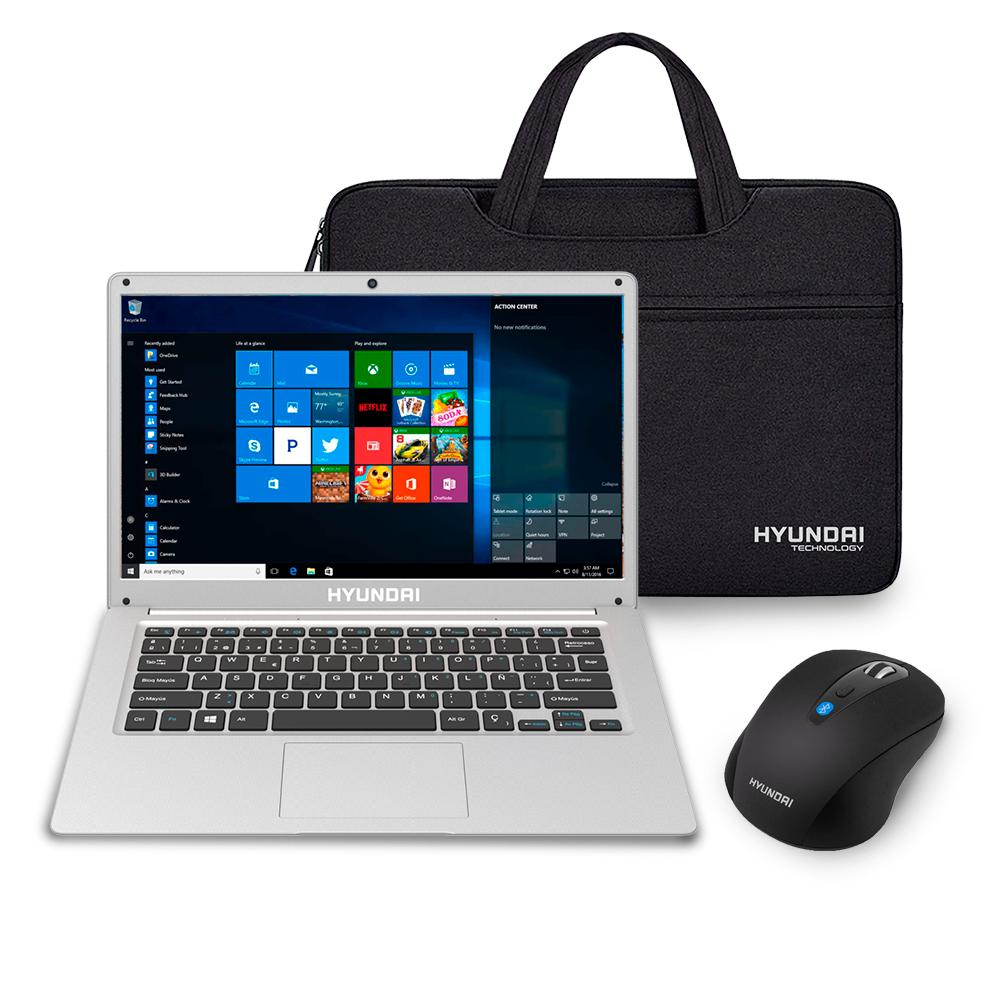 [BUNDLE] Hyundai HYbook, 14.1" Laptop, Intel Celeron N3060, 4GB RAM, 64GB Storage, WiFi, Spanish, Silver with BT Mouse and Laptop Bag Black HT14CCIC45SS-BKBDL UPC 810033038259 - HT14CCIC45SS-BKBDL