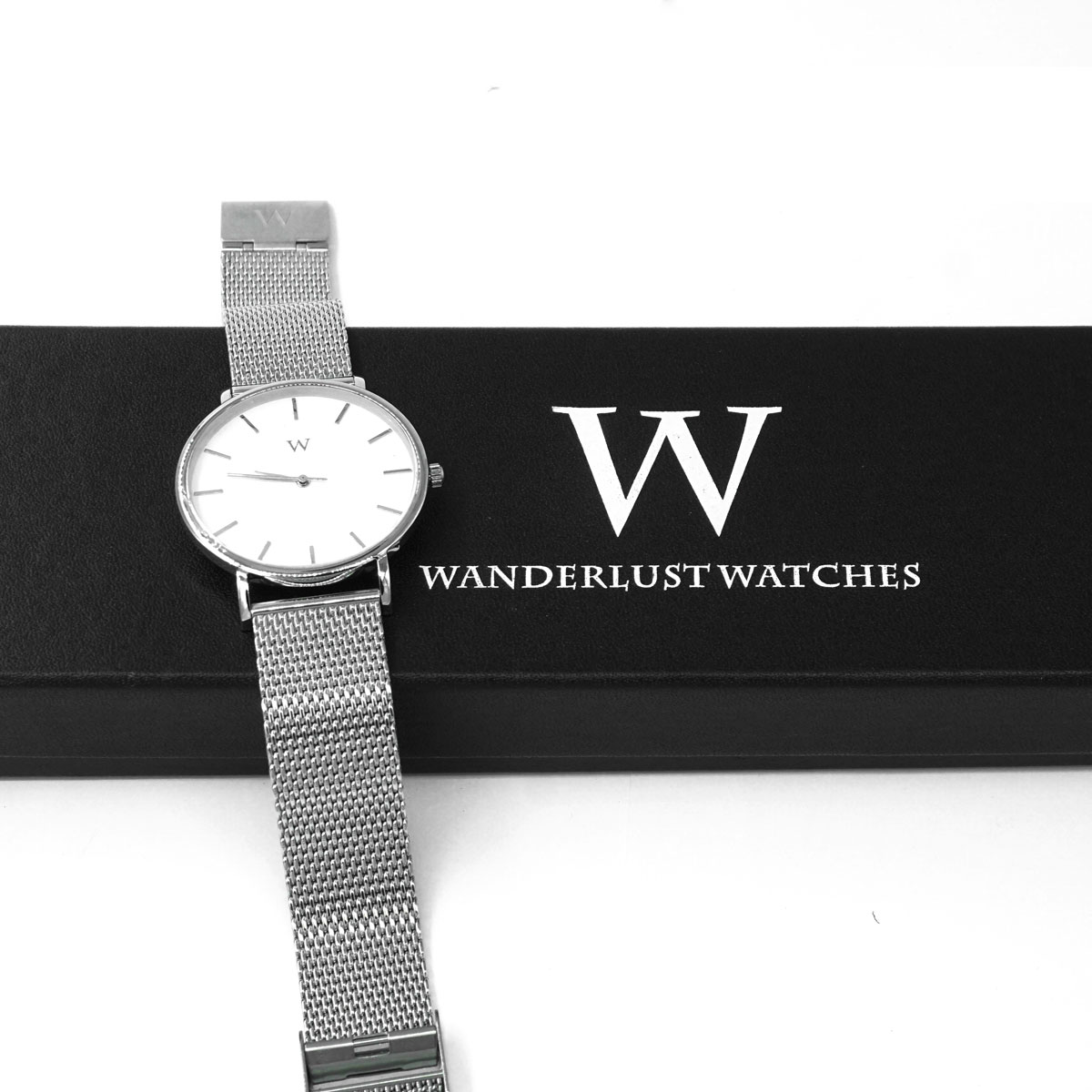 Silver Wristwatch with White Dial Silver Mesh Band 602860764254 UPC  - 602860764254