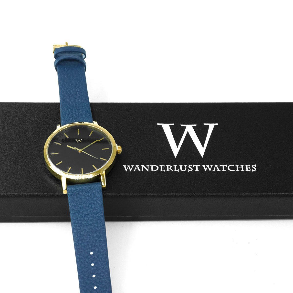 Gold Wristwatch with Black Dial Blue Band 602860764155 UPC  - 602860764155