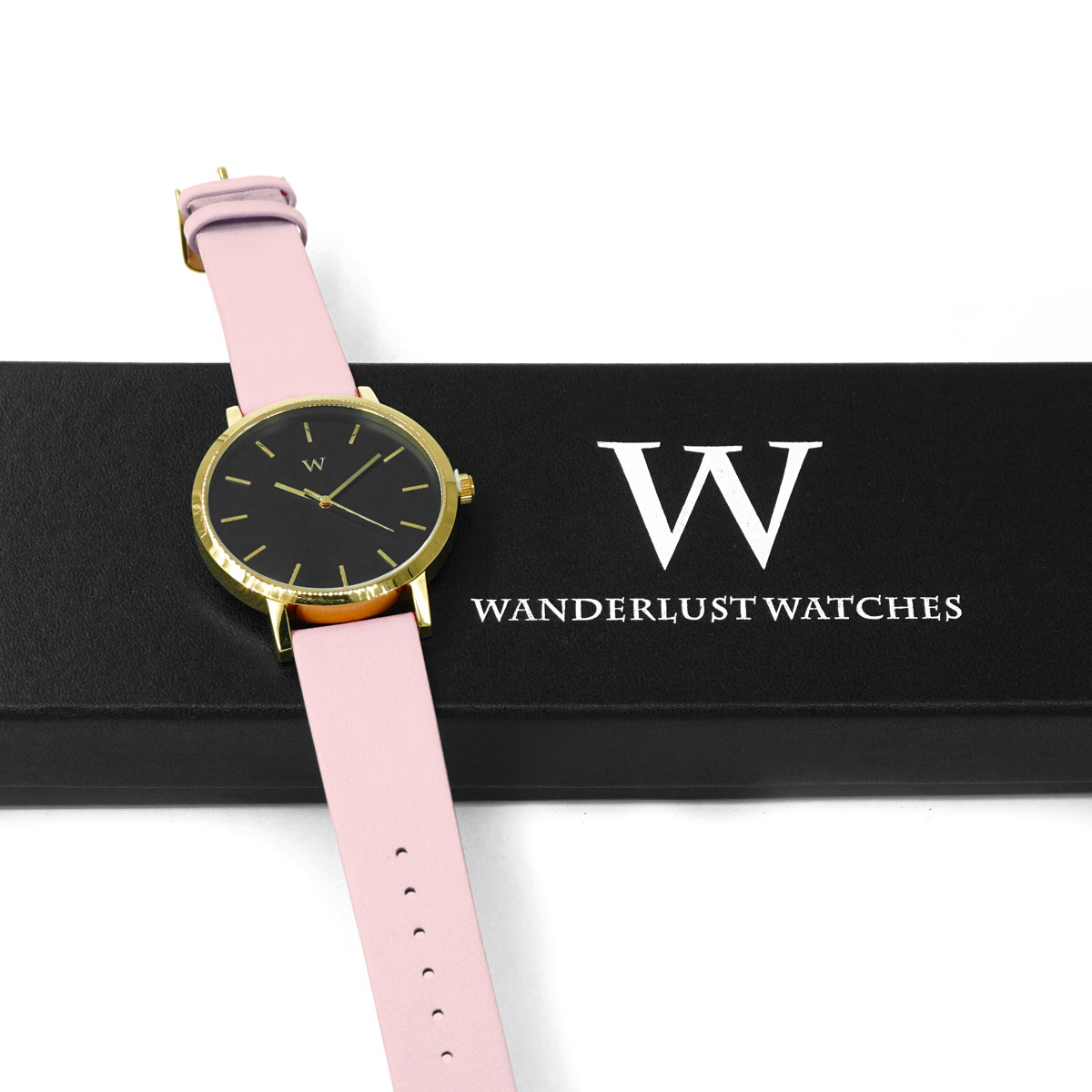 Gold Wristwatch with Black Dial Pink Band 602860764131 UPC  - NULL
