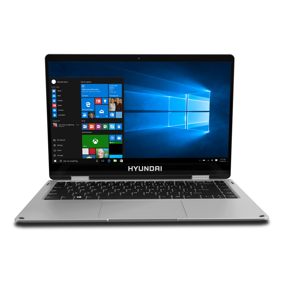 Hyundai HyFlip 14.1" Celeron Laptop, 4GB RAM, 64GB Storage, Expandable M.2 2280 SSD Slot, 2.0MP Camera, Windows 10 Home S Mode, WiFi, Silver HTLF14INC4Z1ES UPC 810033035401 - HTLF14INC4Z1ES