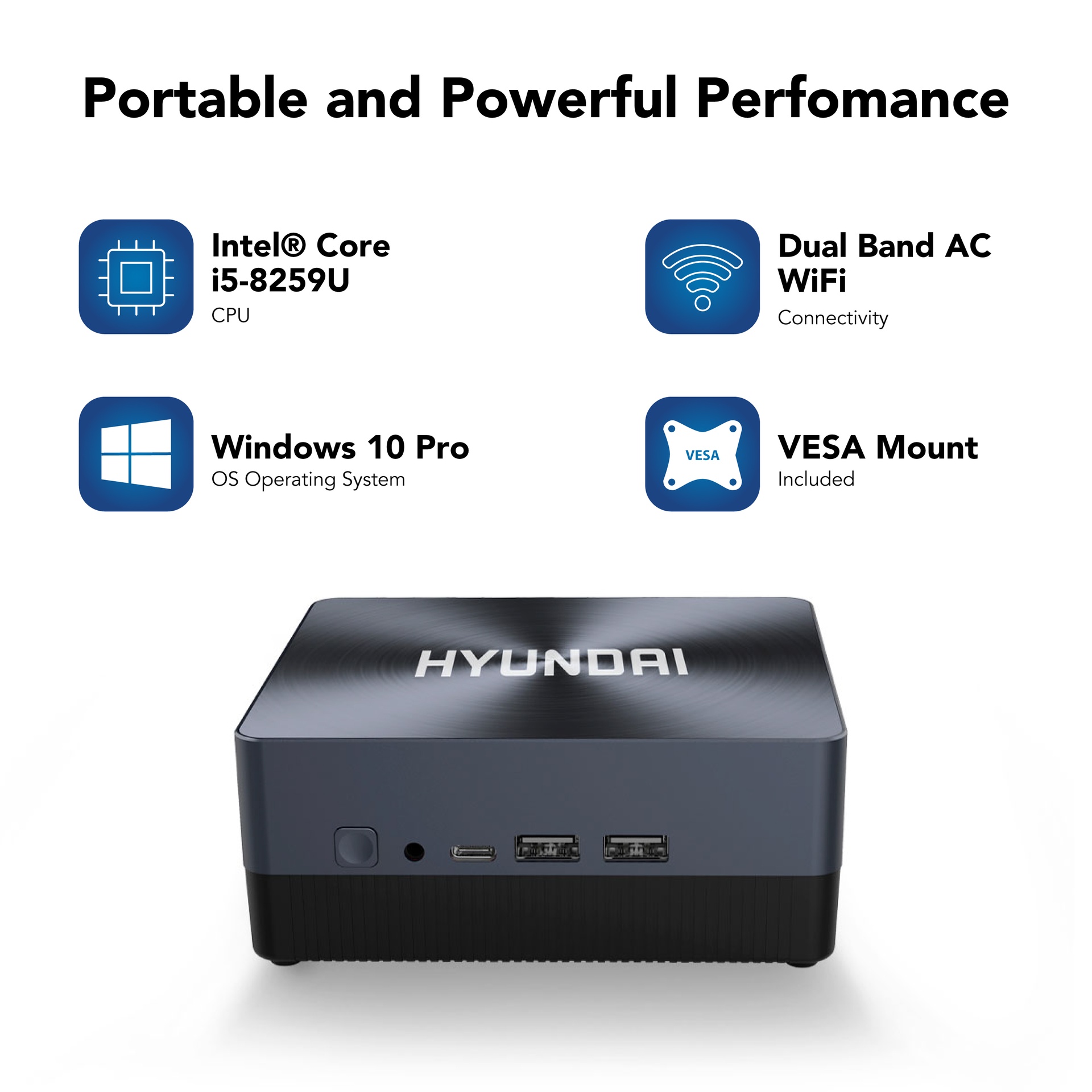 MINI PC HYUNDAI CORE I5 8259U  8GB RAM/256GB/W10 PRO/WIFI/HDMI/USB - HMB8M01