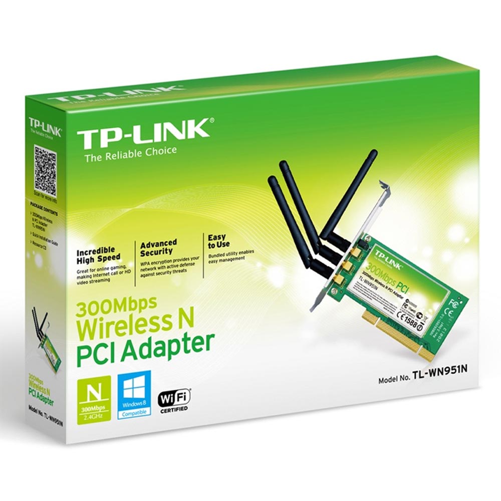 TL-WN951N TP-LINK TL-WN951N Wireless N300 Advanced PCI Adapter, 2.4GHz 300Mbps, Include Low-profile Bracket TL-WN951N UPC 163120466948